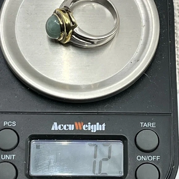 Vintage Sterling Silver & Gold Overlay Ring with Green Cabochon | Size 7 - Picture 16 of 16